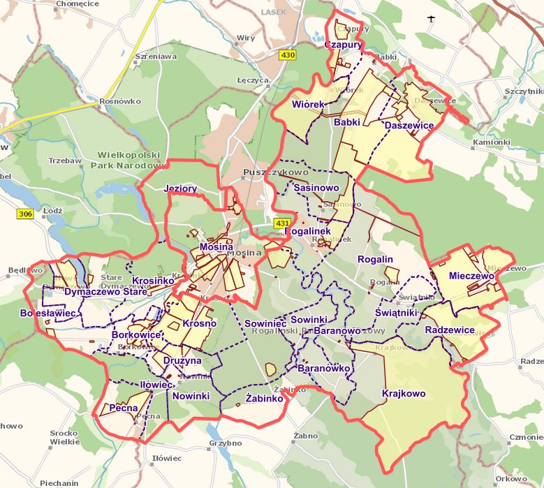 Mapa przedstawiająca obszary, dla których obowiązują plany miejscowe